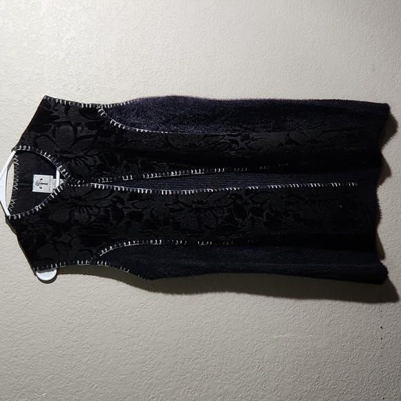 Rain + Rose Cardigan Vest Womens Size M Western Flowers Black Long Wool Blend - Picture 1 of 11